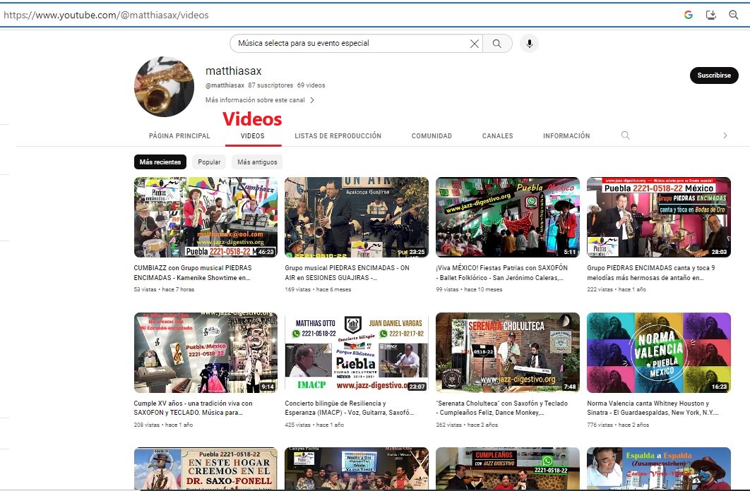 Nuestro Canal de YouTube - Click en "VIDEOS"!